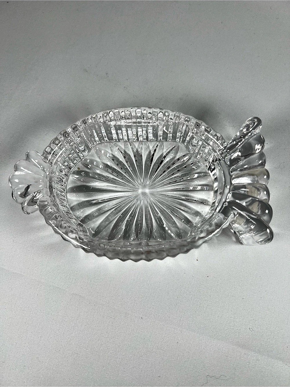 Vintage Crystal Clear Industries Fish Candy Dish Clear Glass Trinket Bowl